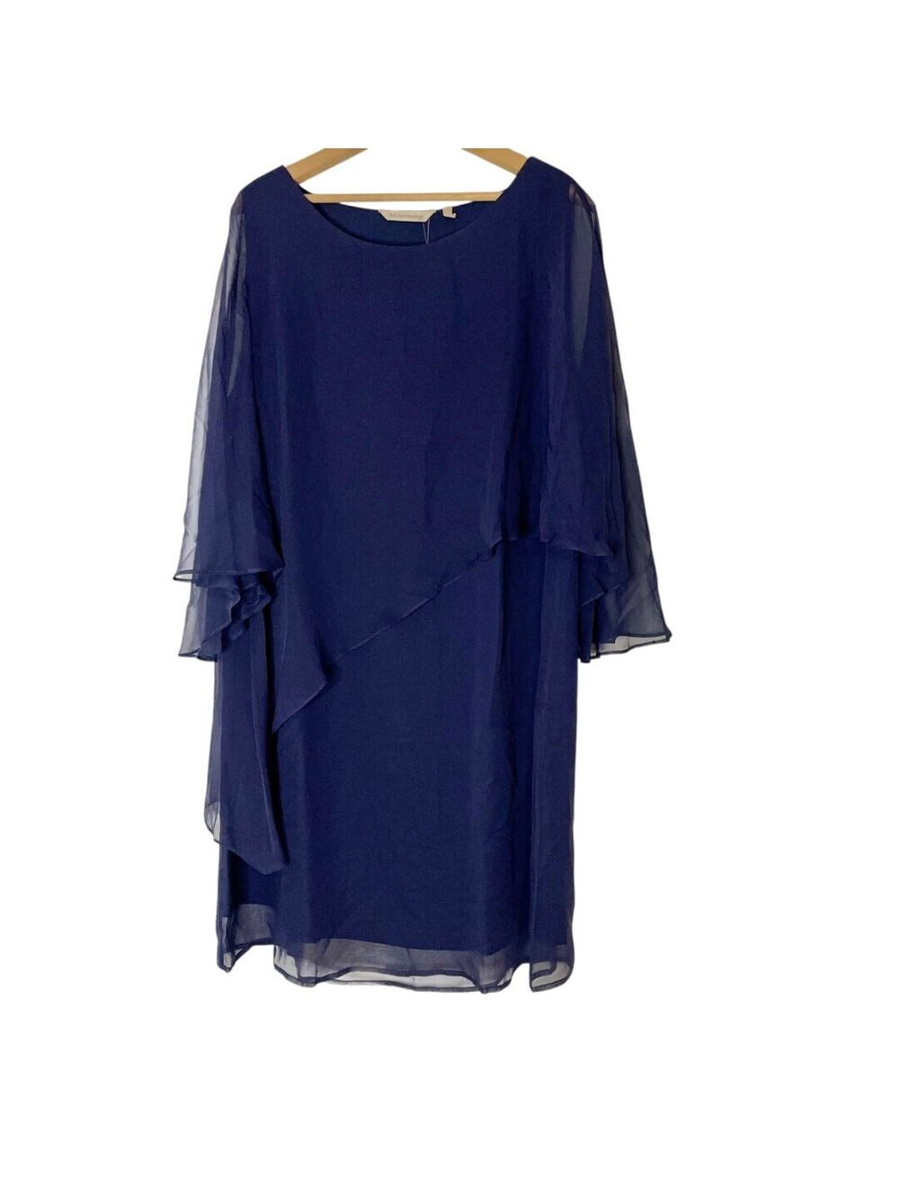 NWT Soft Surroundings Dress 1X Navy Silk Layered Chiffon Cape Sleeve Cocktail